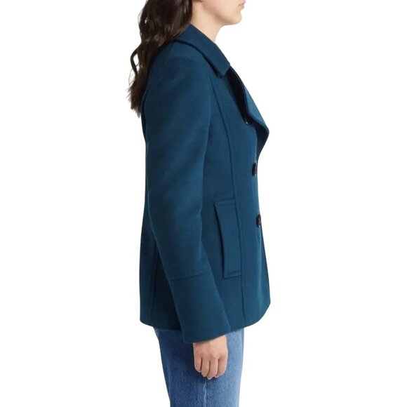 Sam Edelman Teal Double-Breasted Water Repellant Peacoat • Quiet Luxury Preppy S - Picture 5 of 13